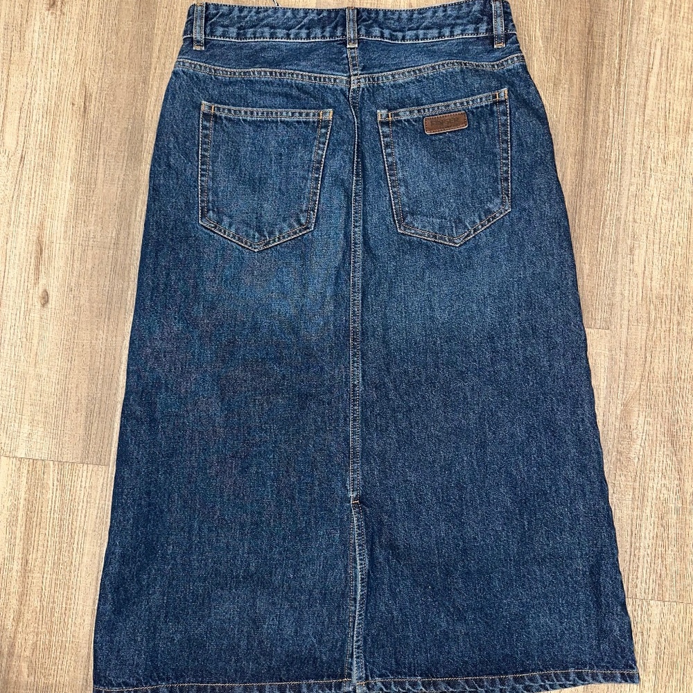 finger in the nose denim midi skirt